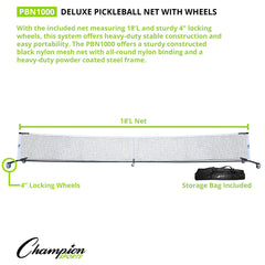 Rhino Pickleball Pro Net with Wheels - 22ft Portable System